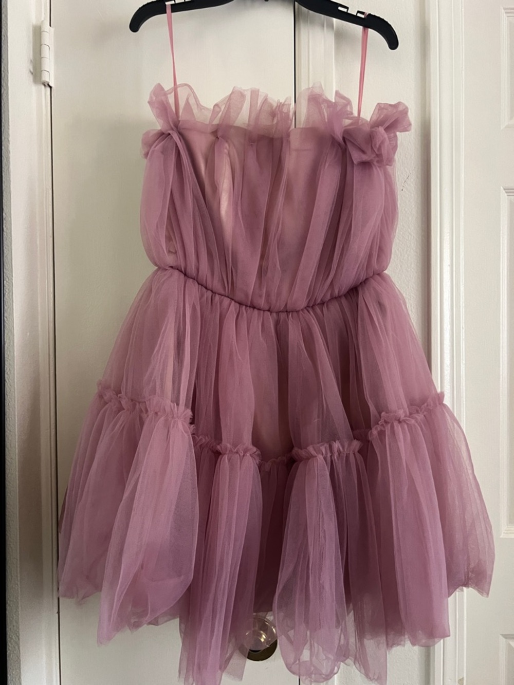 Women's Mini Tulle Ruffle Dress in Dusty Rose